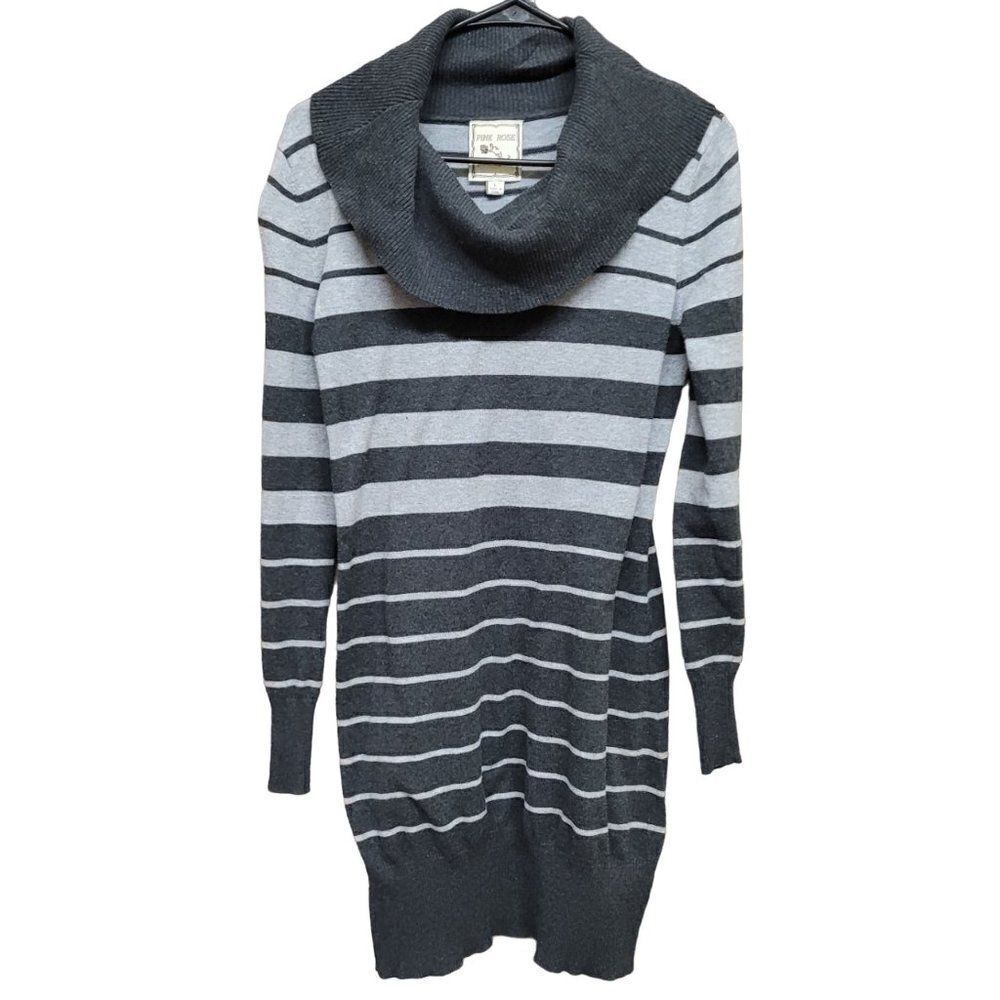 Pink Rose Sweater‎ Mini Dress Black Tunic Gray Striped Cowl Neck Womens Large